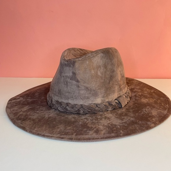 NEW DARK GRAY FASHION BRIM HAT WITH BRAIDED TIE - Picture 2 of 4